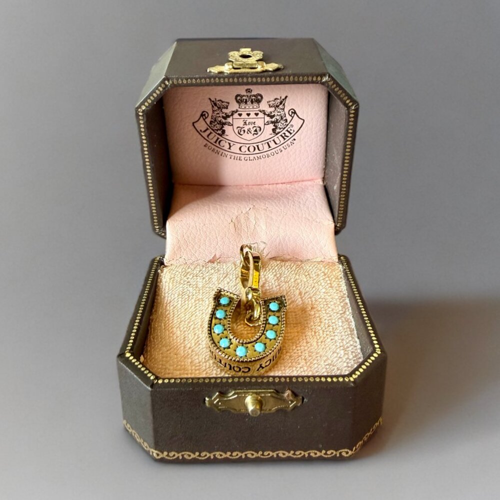 Juicy Couture Vintage Gold Lucky Horseshoe Crystal Turquoise Charm